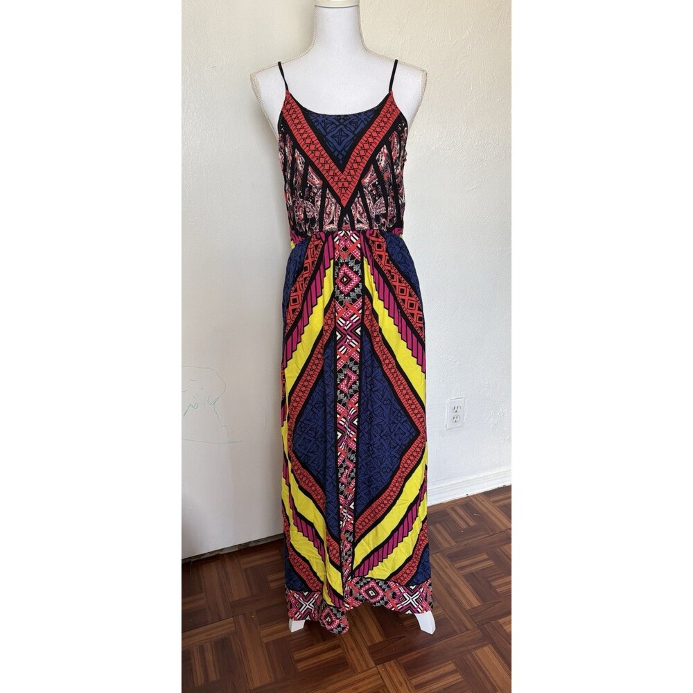 Sweet Wanderer 100% Rayon Multicolor Boho Geometric Print Maxi Dress Size Large